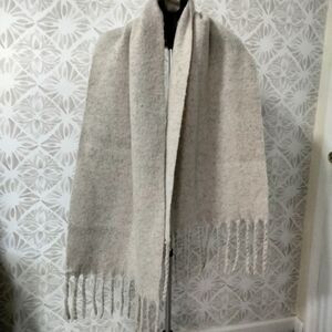 Cream Beige Blanket Scarf with Fringe